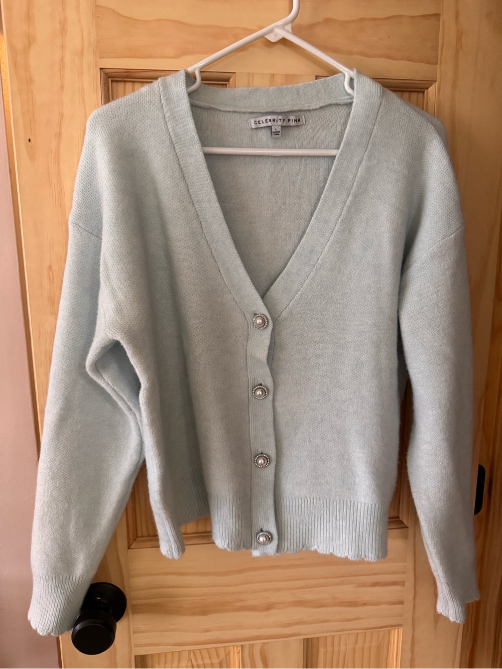 Ultra Soft Light Blue Pearl Button V-Neck Cardigan